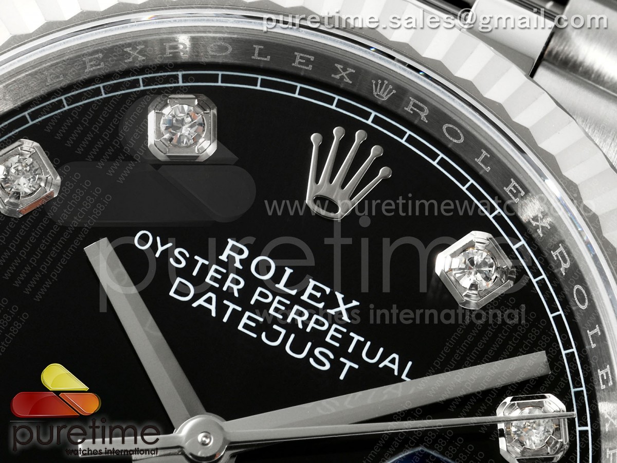 DateJust 36 126234 EWEF Black Diamonds Dial on SS Jubilee Bracelet A3235