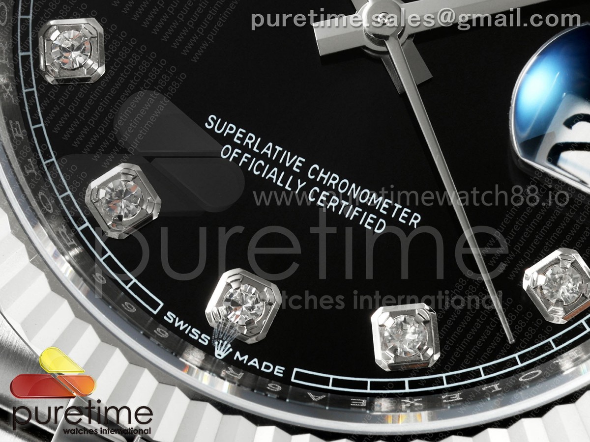 DateJust 36 126234 EWEF Black Diamonds Dial on SS Jubilee Bracelet A3235