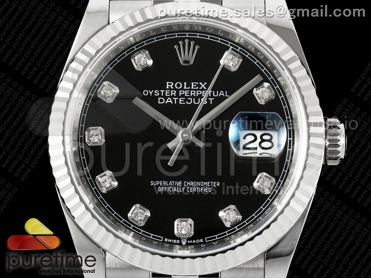 DateJust 36 126234 EWEF Black Diamonds Dial on SS Jubilee Bracelet A3235