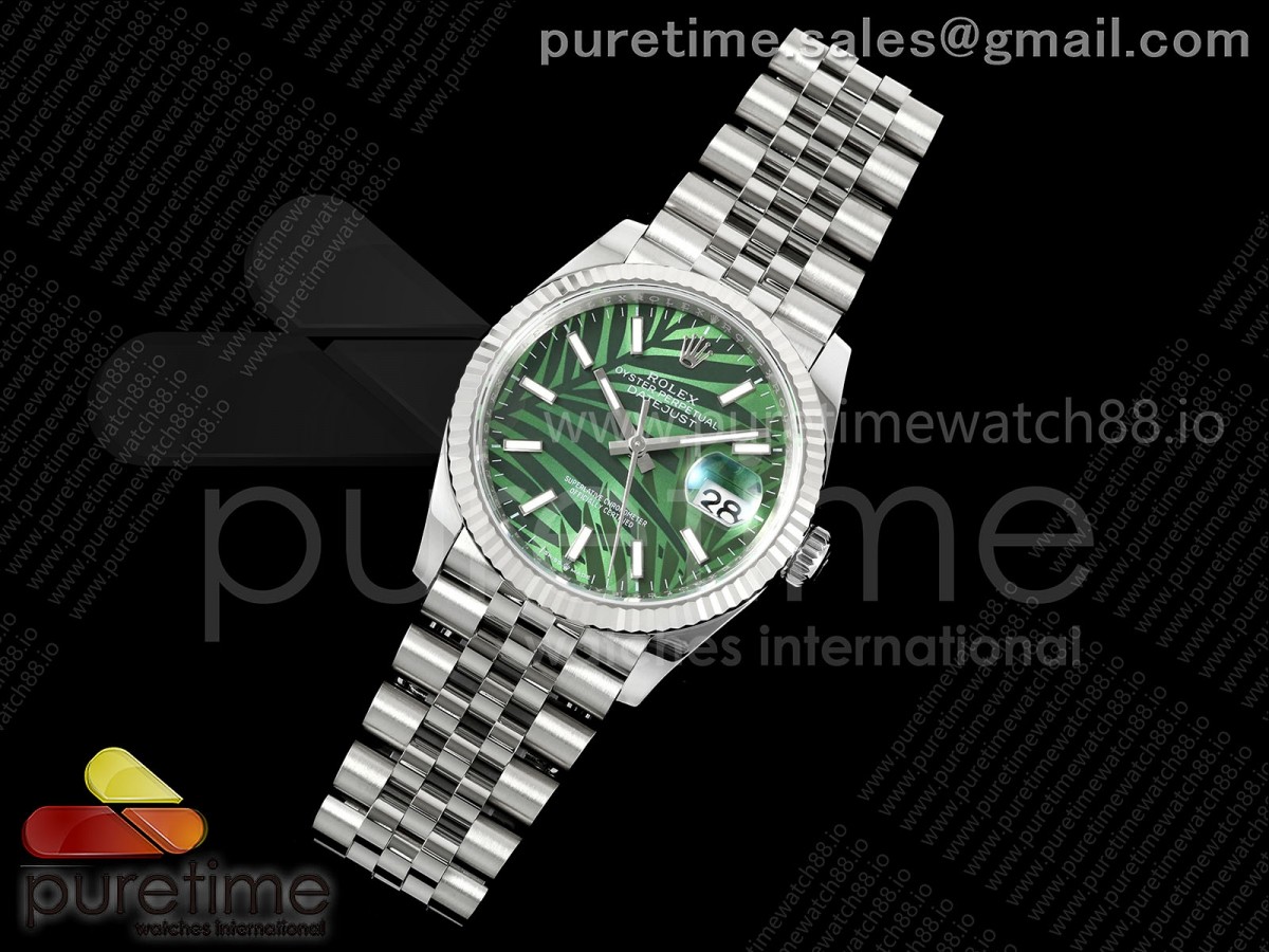 DateJust 36 126234 EWEF Green Leaves Stick Dial on SS Jubilee Bracelet A3235