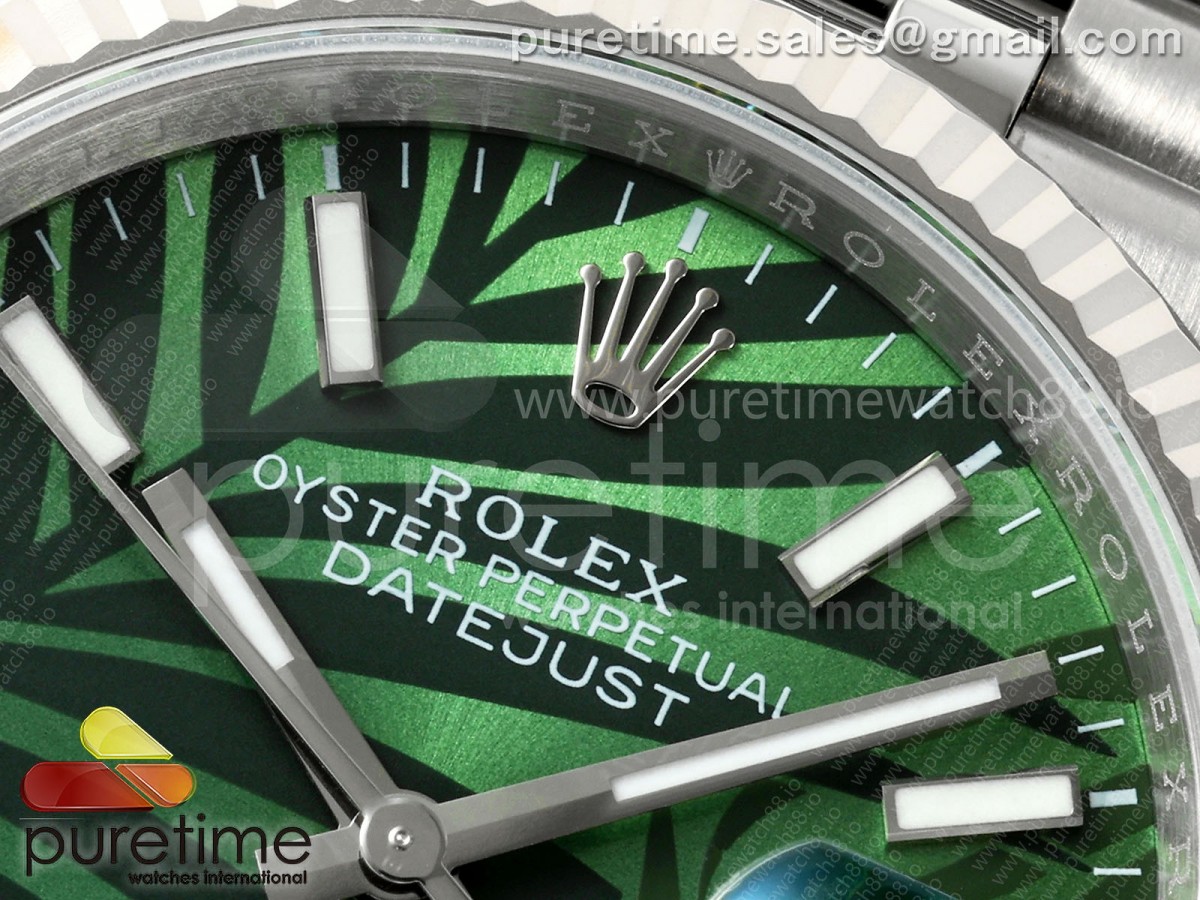 DateJust 36 126234 EWEF Green Leaves Stick Dial on SS Jubilee Bracelet A3235
