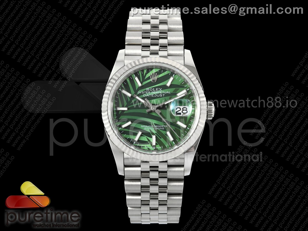 DateJust 36 126234 EWEF Green Leaves Stick Dial on SS Jubilee Bracelet A3235