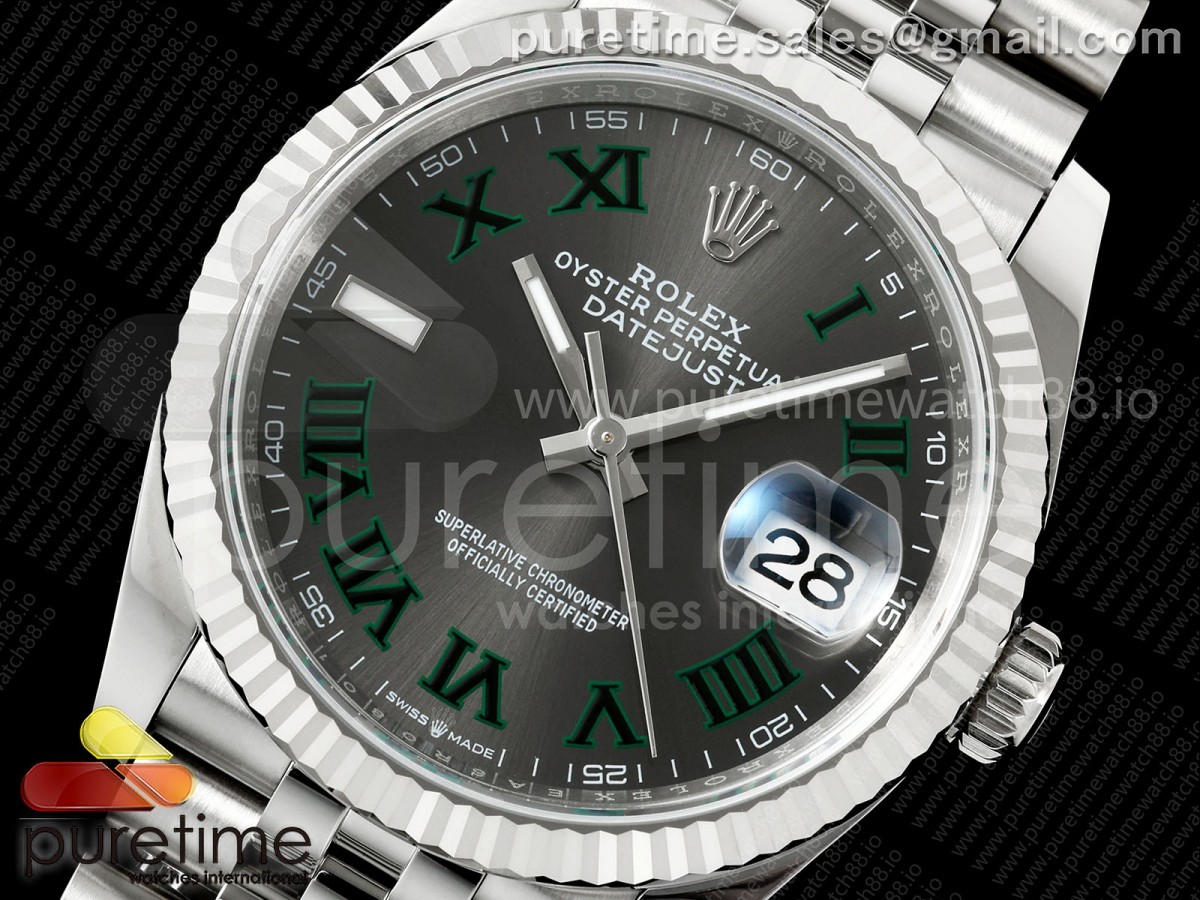 DateJust 36 126234 EWEF Gray Dial Green Roman on SS Jubilee Bracelet A3235