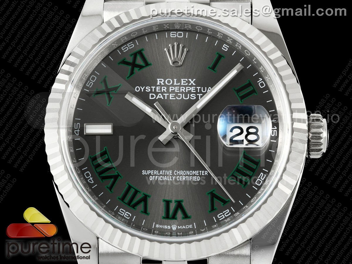 DateJust 36 126234 EWEF Gray Dial Green Roman on SS Jubilee Bracelet A3235