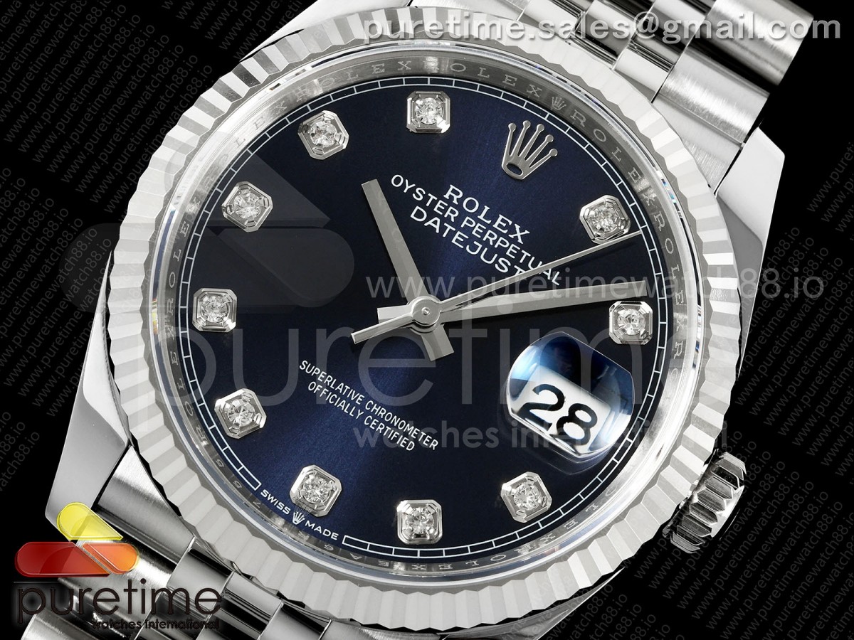DateJust 36 126234 EWEF Blue Diamonds Dial on SS Jubilee Bracelet A3235