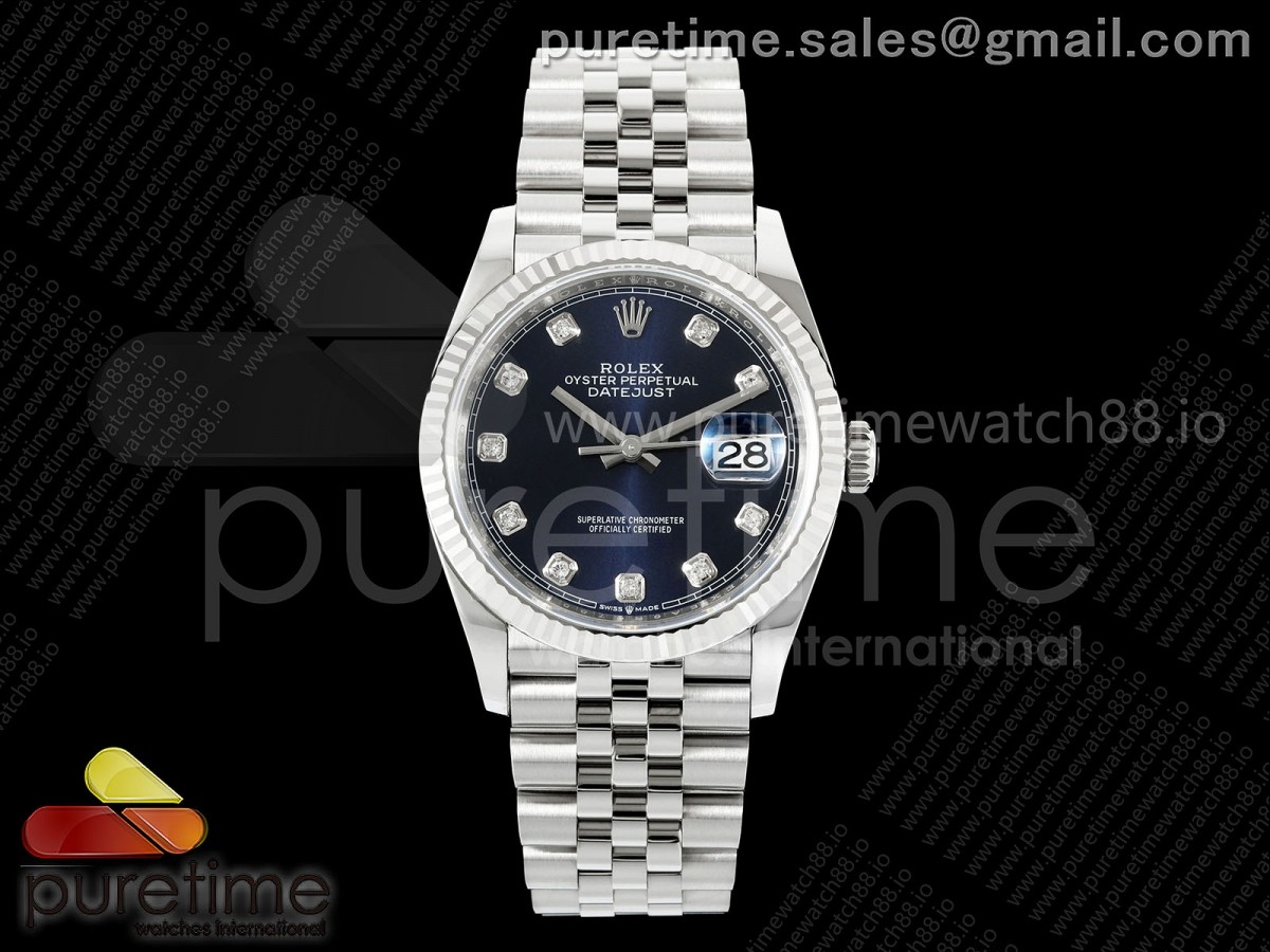 DateJust 36 126234 EWEF Blue Diamonds Dial on SS Jubilee Bracelet A3235