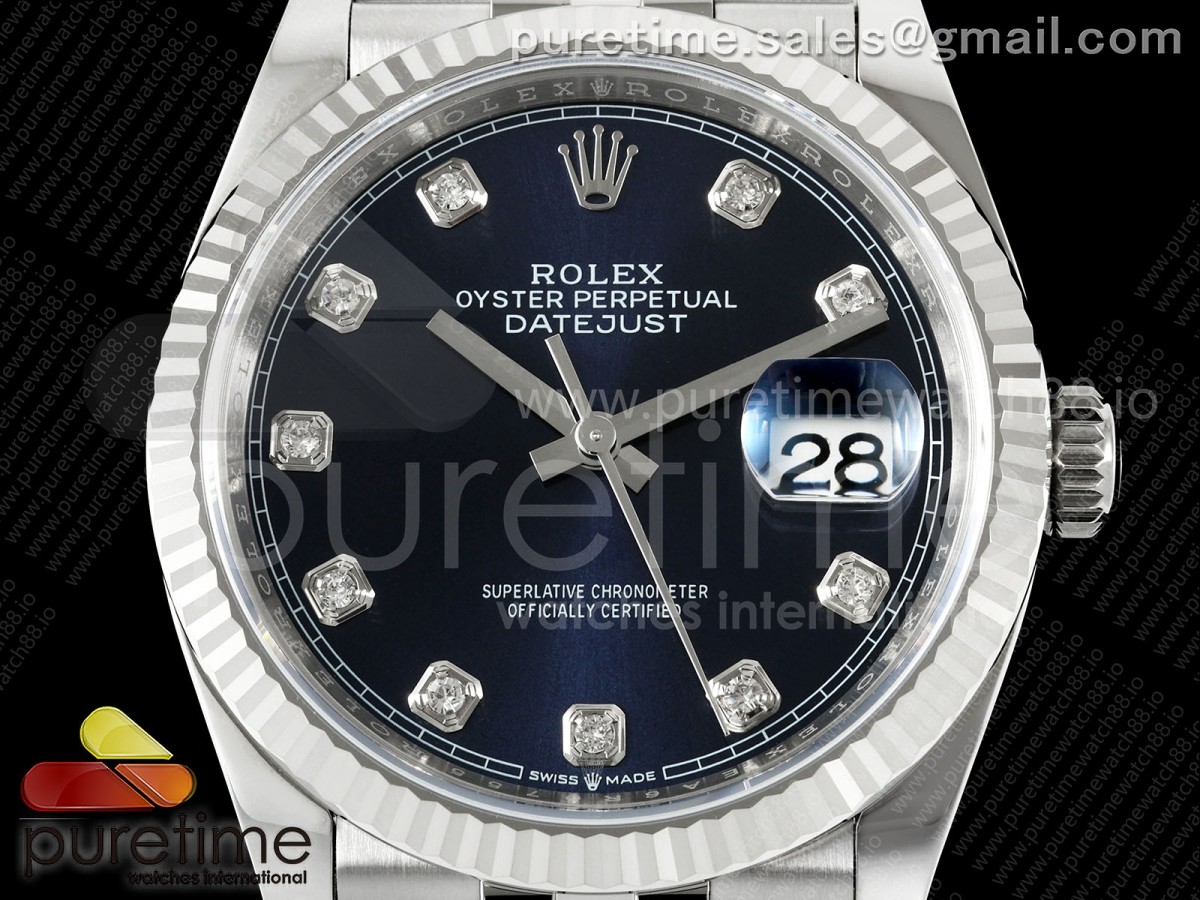 DateJust 36 126234 EWEF Blue Diamonds Dial on SS Jubilee Bracelet A3235