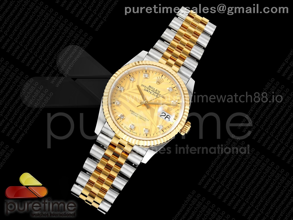 DateJust 36 126233 EWEF YG Leaves Diamonds Dial on SS/YG Jubilee Bracelet A3235