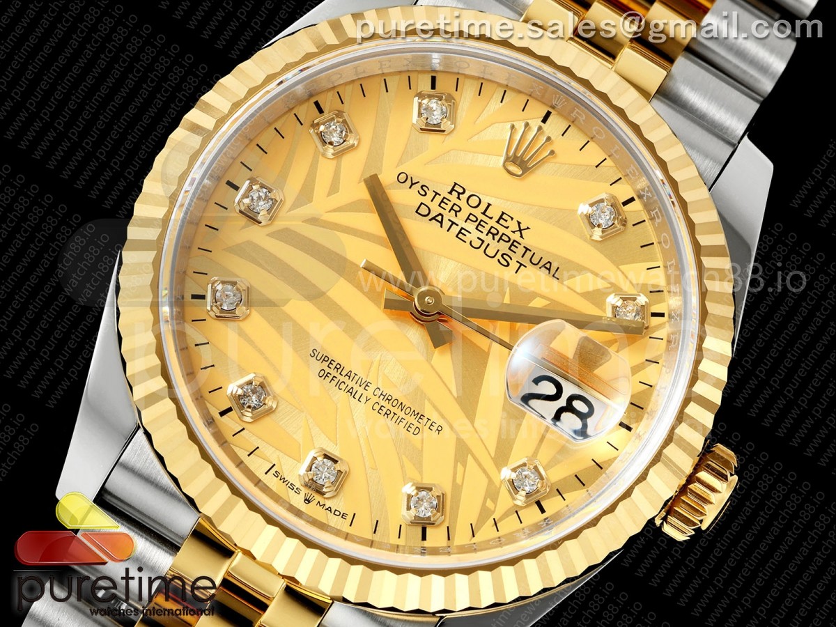 DateJust 36 126233 EWEF YG Leaves Diamonds Dial on SS/YG Jubilee Bracelet A3235