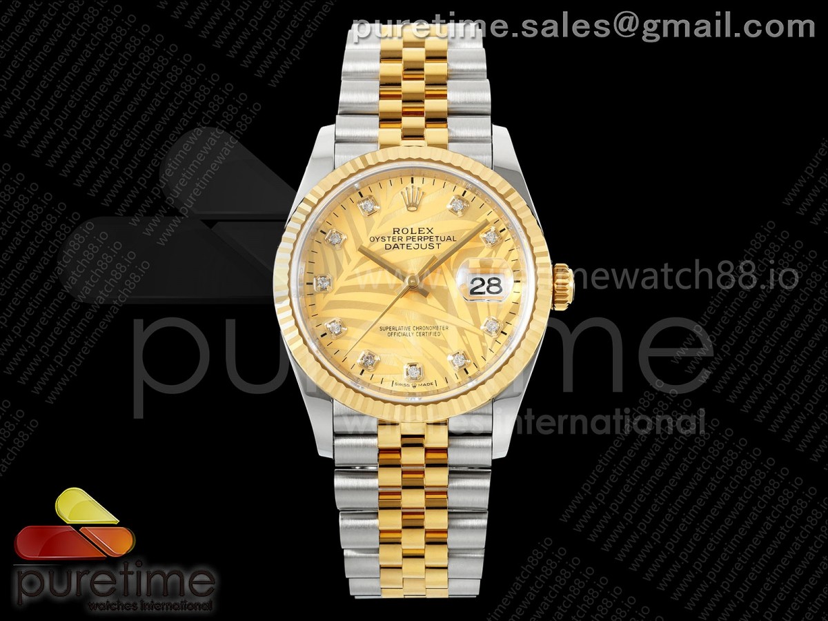 DateJust 36 126233 EWEF YG Leaves Diamonds Dial on SS/YG Jubilee Bracelet A3235
