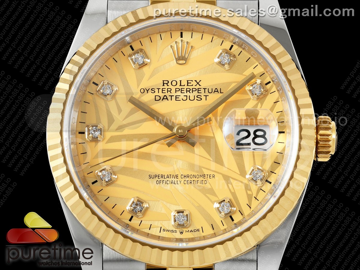 DateJust 36 126233 EWEF YG Leaves Diamonds Dial on SS/YG Jubilee Bracelet A3235