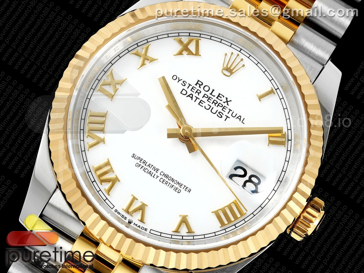 DateJust 36 126233 EWEF White Roman Dial on SS/YG Jubilee Bracelet A3235