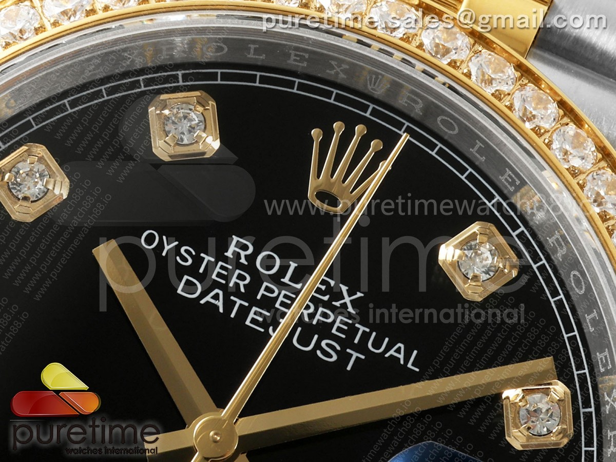 DateJust 36 126233 EWEF Black Diamonds Dial Diamonds Bezel on SS/YG Jubilee Bracelet A3235