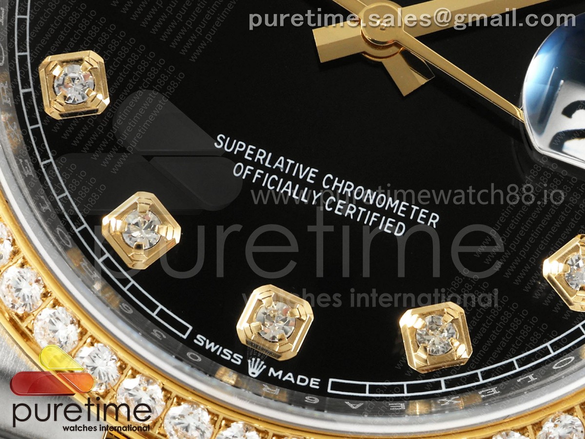 DateJust 36 126233 EWEF Black Diamonds Dial Diamonds Bezel on SS/YG Jubilee Bracelet A3235