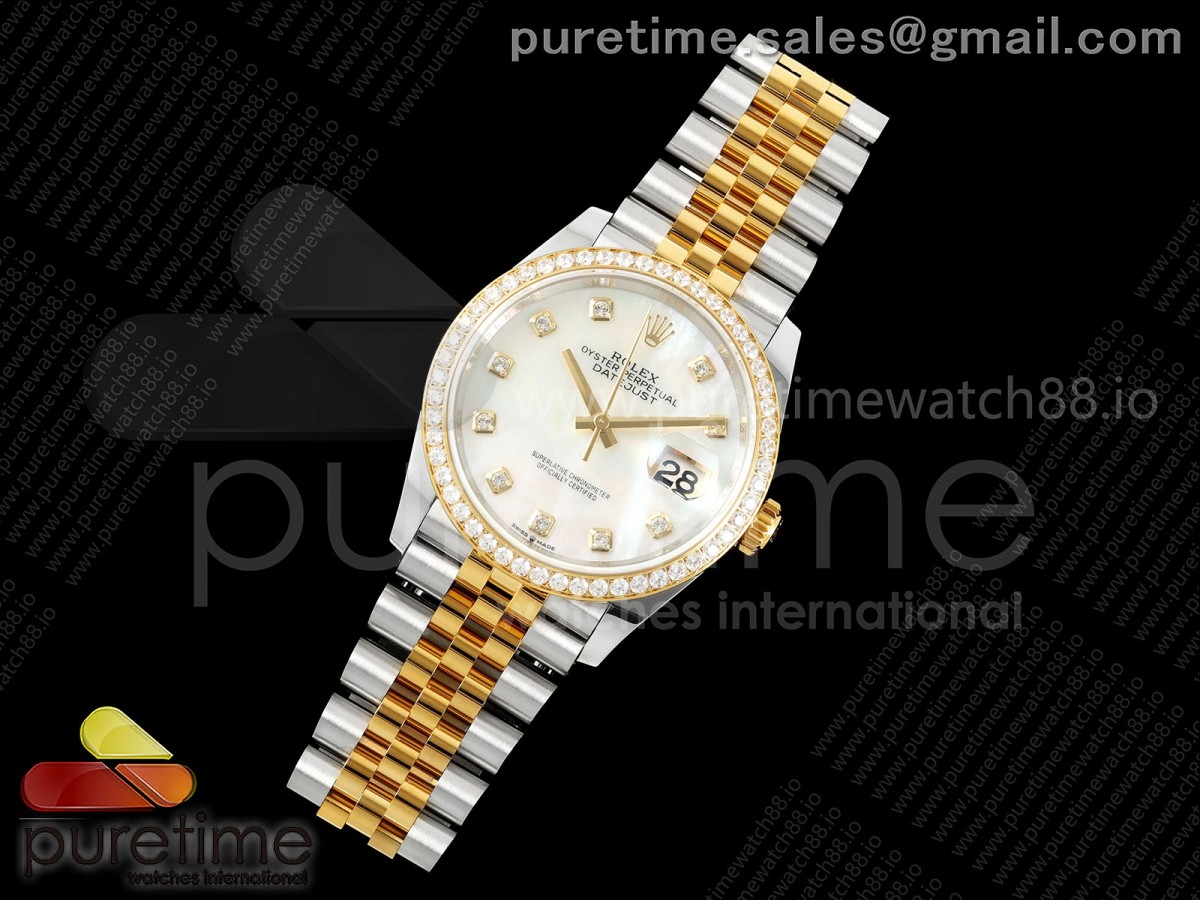 DateJust 36 126233 EWEF White MOP Diamonds Dial Diamonds Bezel on SS/YG Jubilee Bracelet A3235