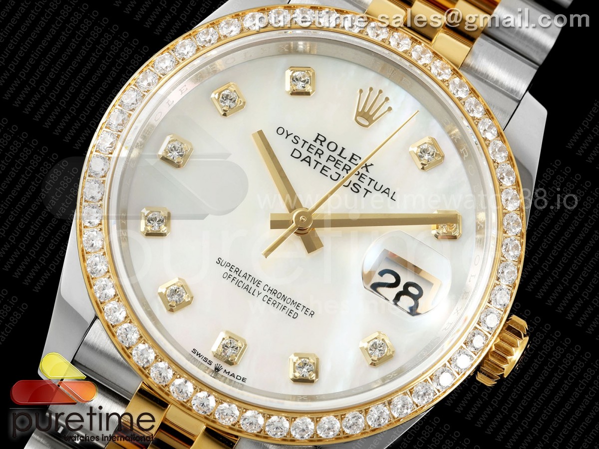 DateJust 36 126233 EWEF White MOP Diamonds Dial Diamonds Bezel on SS/YG Jubilee Bracelet A3235