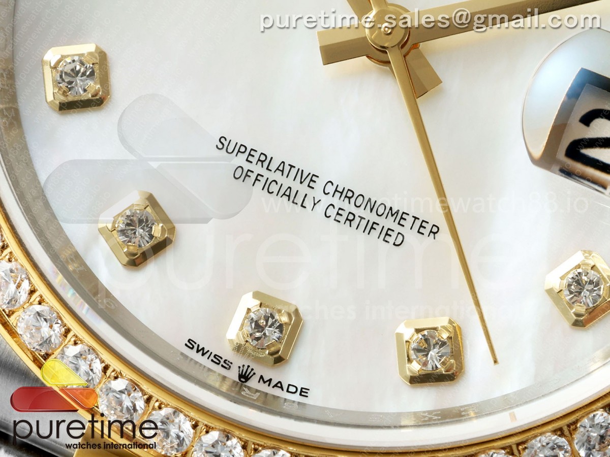 DateJust 36 126233 EWEF White MOP Diamonds Dial Diamonds Bezel on SS/YG Jubilee Bracelet A3235