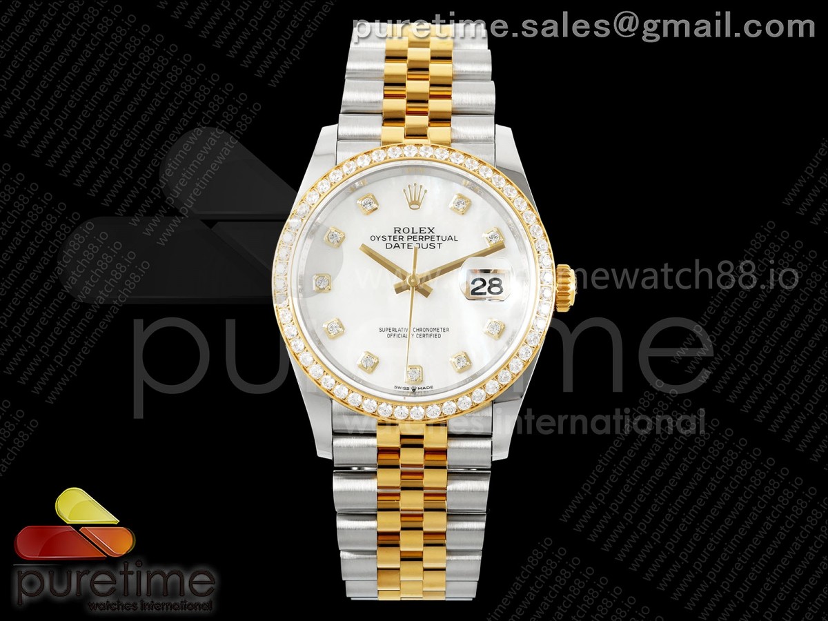 DateJust 36 126233 EWEF White MOP Diamonds Dial Diamonds Bezel on SS/YG Jubilee Bracelet A3235
