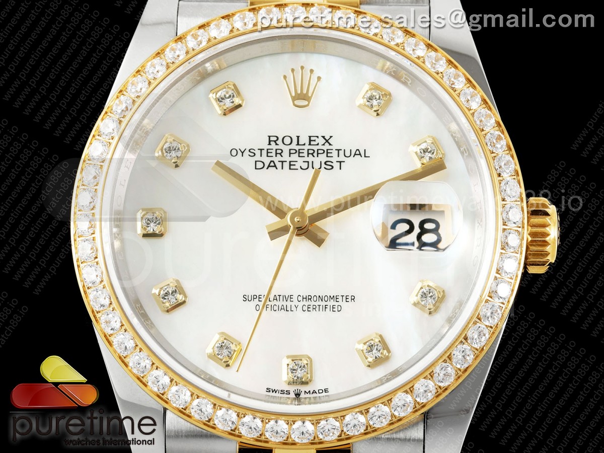 DateJust 36 126233 EWEF White MOP Diamonds Dial Diamonds Bezel on SS/YG Jubilee Bracelet A3235