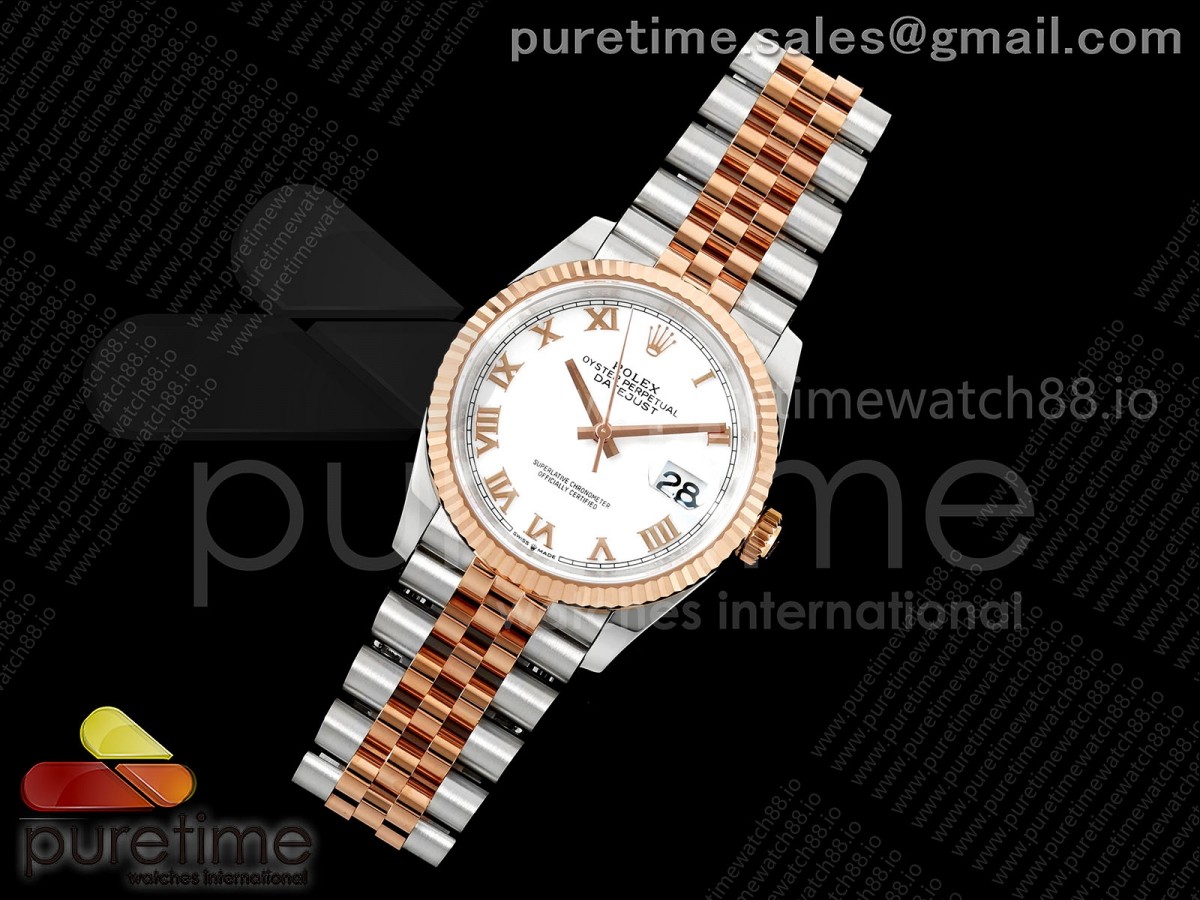 DateJust 36 126231 EWEF White Roman Dial on SS/RG Jubilee Bracelet A3235