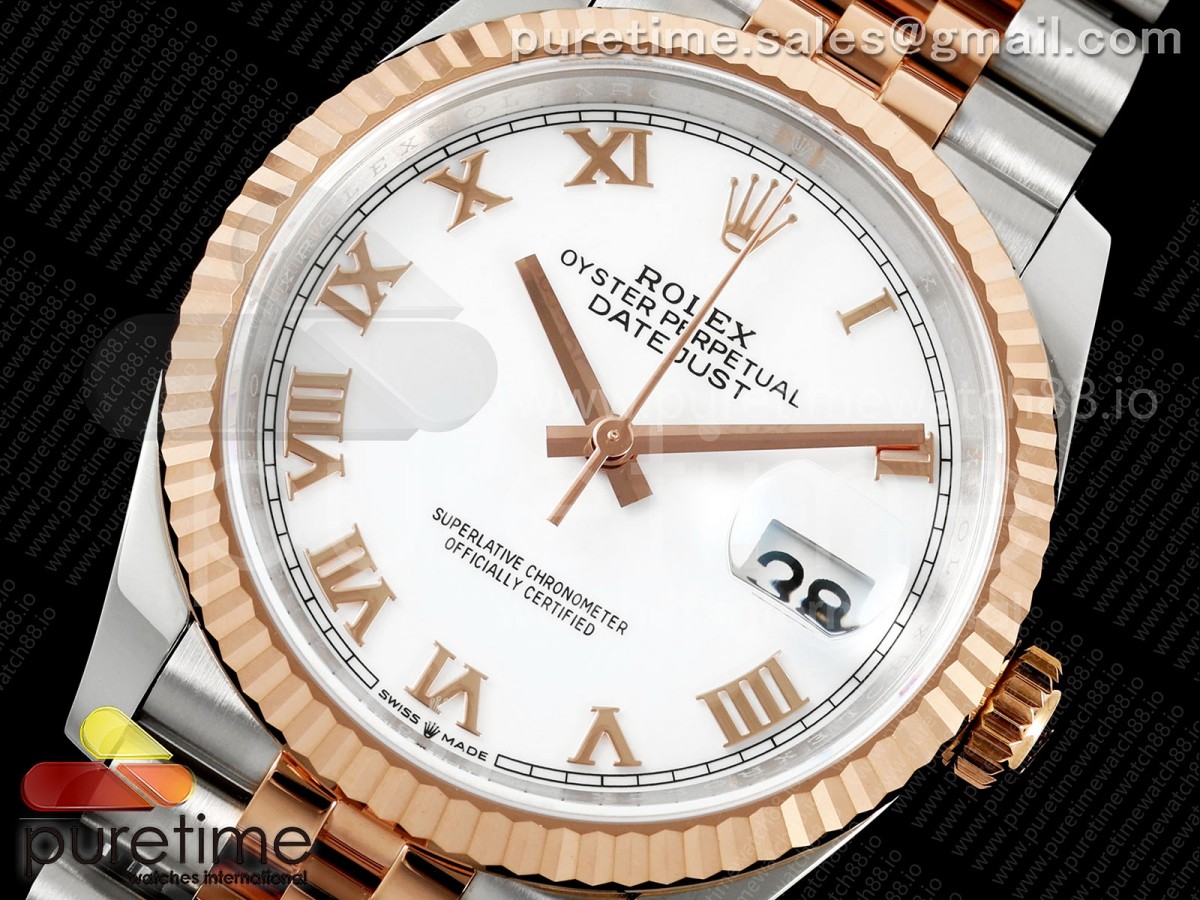 DateJust 36 126231 EWEF White Roman Dial on SS/RG Jubilee Bracelet A3235