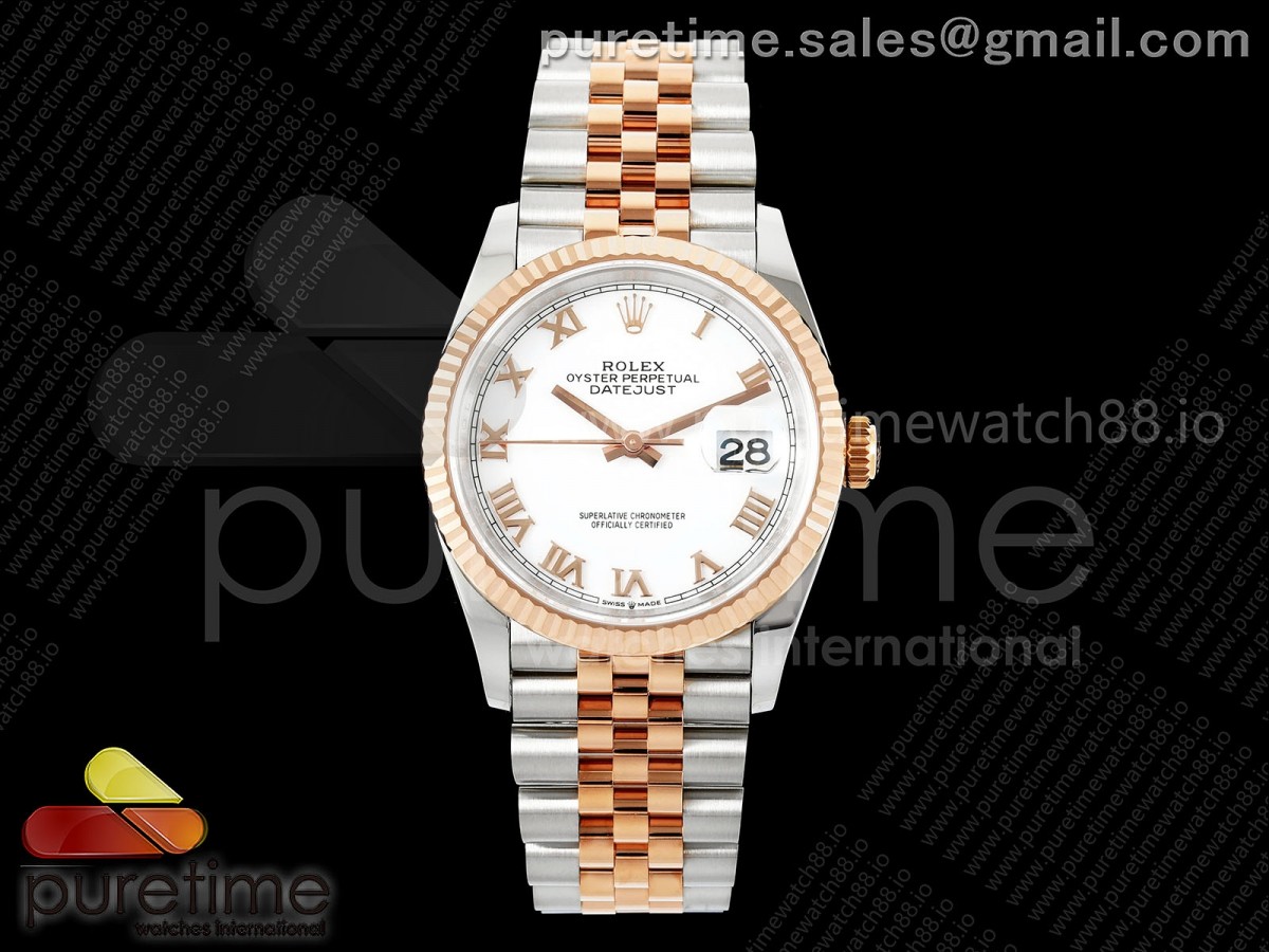 DateJust 36 126231 EWEF White Roman Dial on SS/RG Jubilee Bracelet A3235