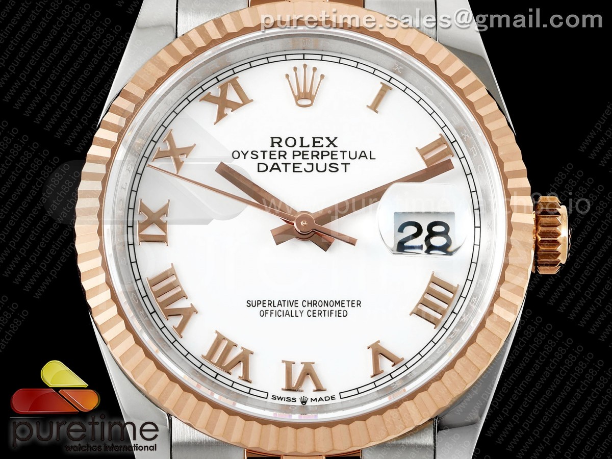 DateJust 36 126231 EWEF White Roman Dial on SS/RG Jubilee Bracelet A3235