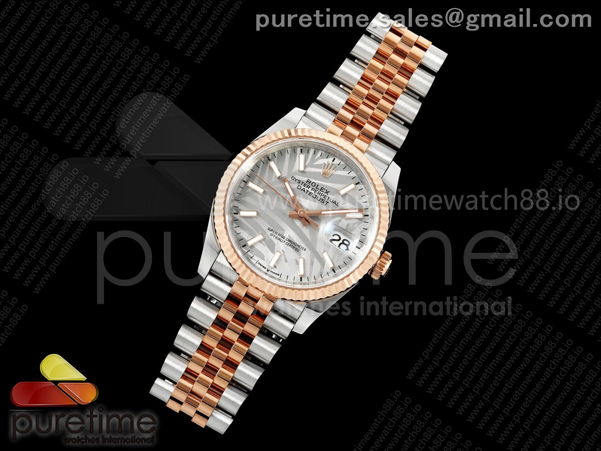 DateJust 36 126231 EWEF Silver Leaves Stick Dial on SS/RG Jubilee Bracelet A3235