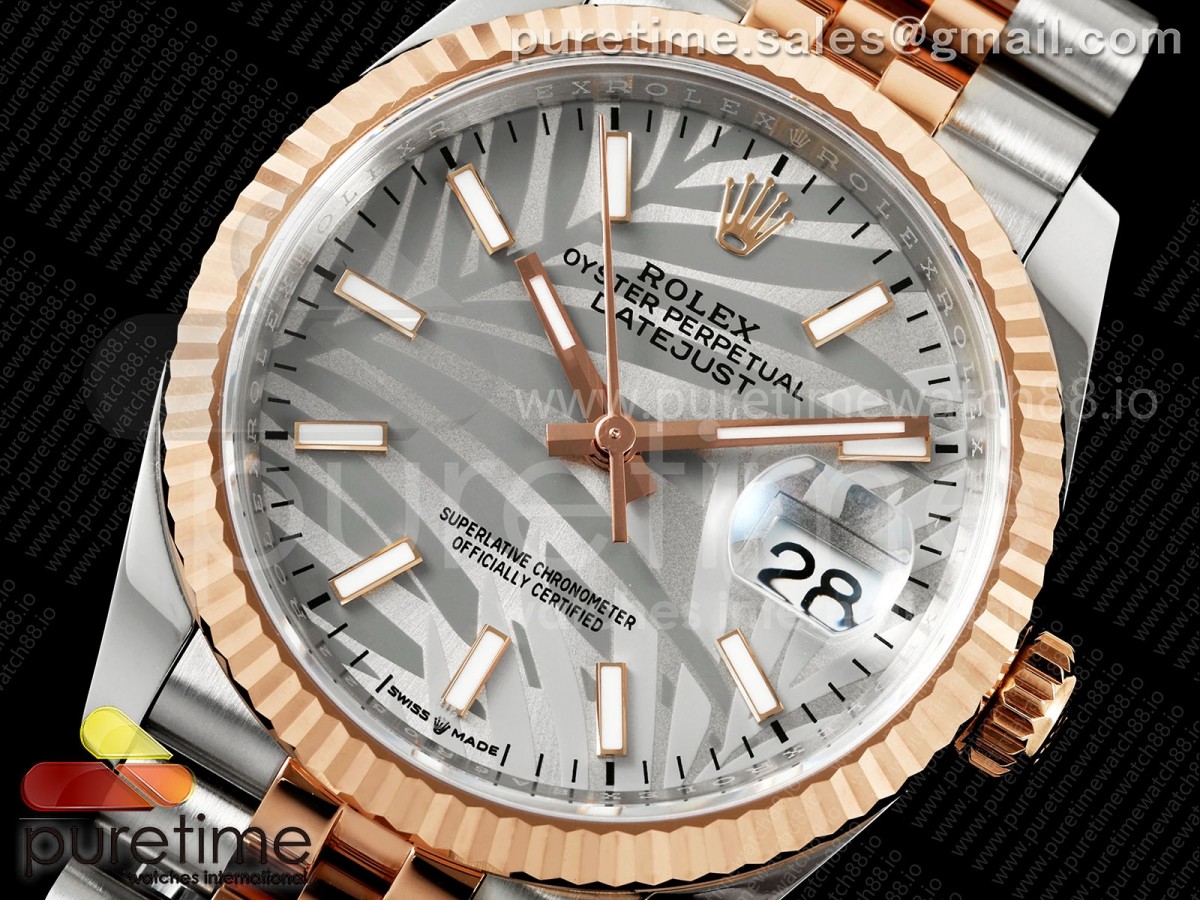 DateJust 36 126231 EWEF Silver Leaves Stick Dial on SS/RG Jubilee Bracelet A3235
