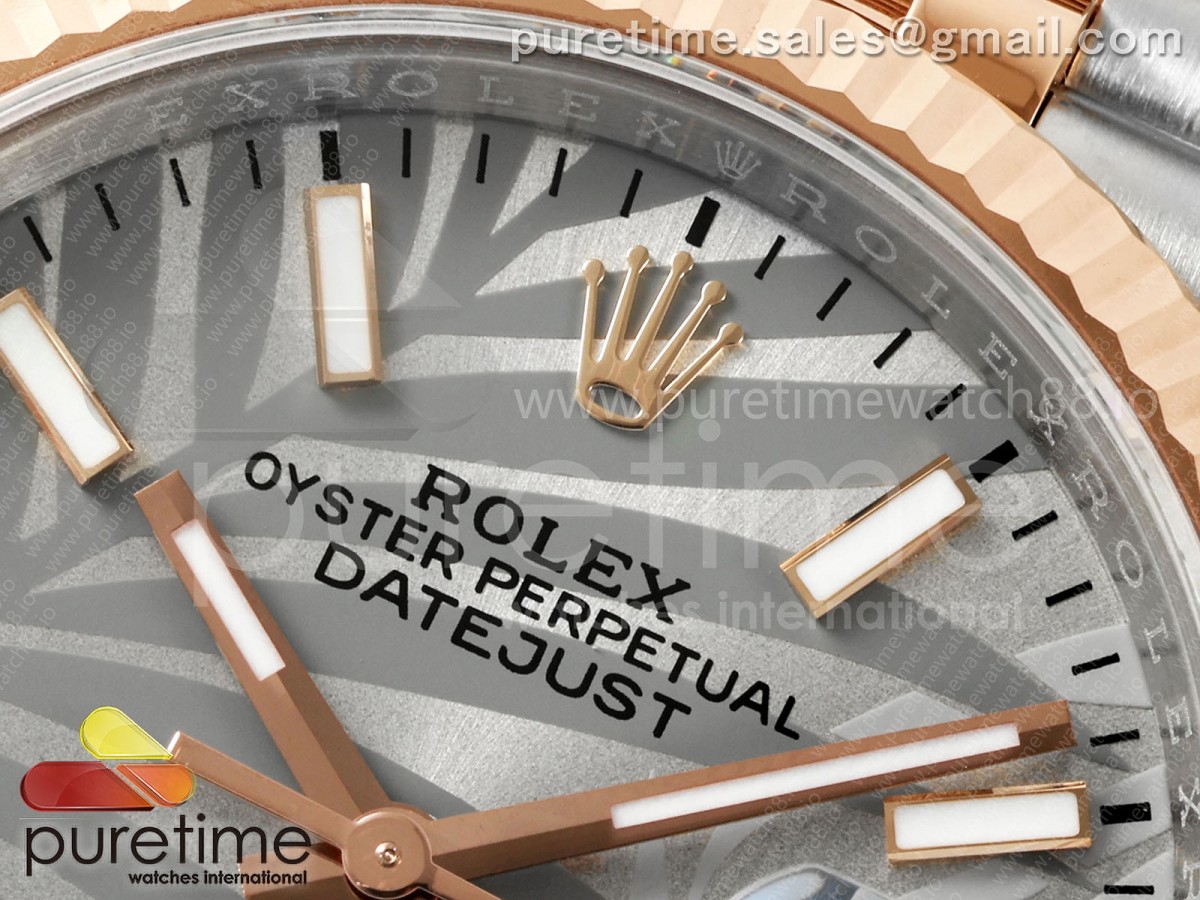 DateJust 36 126231 EWEF Silver Leaves Stick Dial on SS/RG Jubilee Bracelet A3235