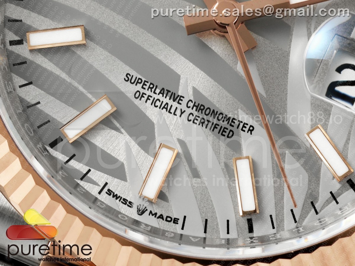 DateJust 36 126231 EWEF Silver Leaves Stick Dial on SS/RG Jubilee Bracelet A3235