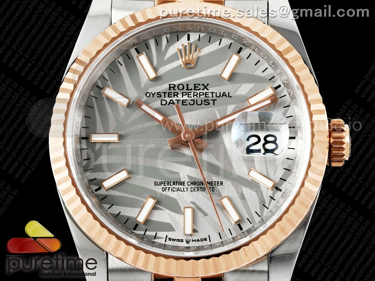 DateJust 36 126231 EWEF Silver Leaves Stick Dial on SS/RG Jubilee Bracelet A3235