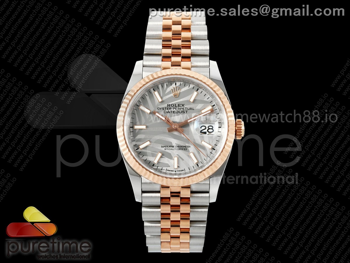 DateJust 36 126231 EWEF Silver Leaves Stick Dial on SS/RG Jubilee Bracelet A3235