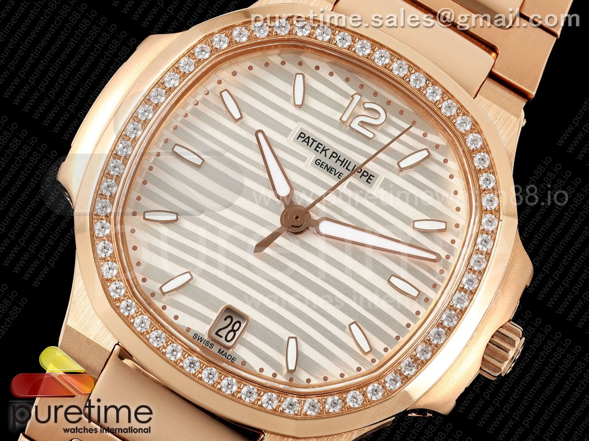 Nautilus 7118 Ladies RG MSF Silver Dial Diamonds Bezel on RG Bracelet 324CS