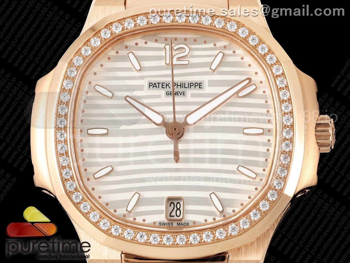 Nautilus 7118 Ladies RG MSF Silver Dial Diamonds Bezel on RG Bracelet 324CS
