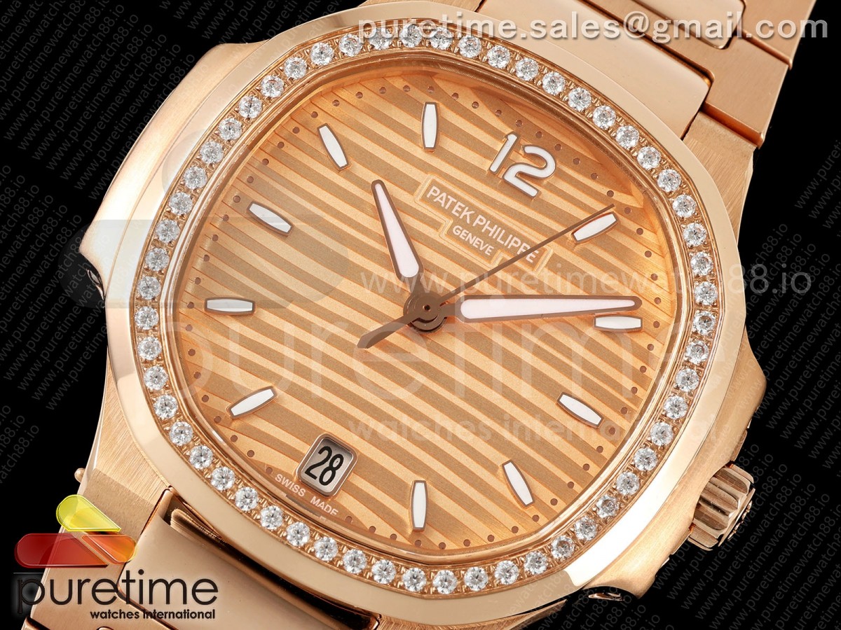 Nautilus 7118 Ladies RG MSF RG Dial Diamonds Bezel on RG Bracelet 324CS