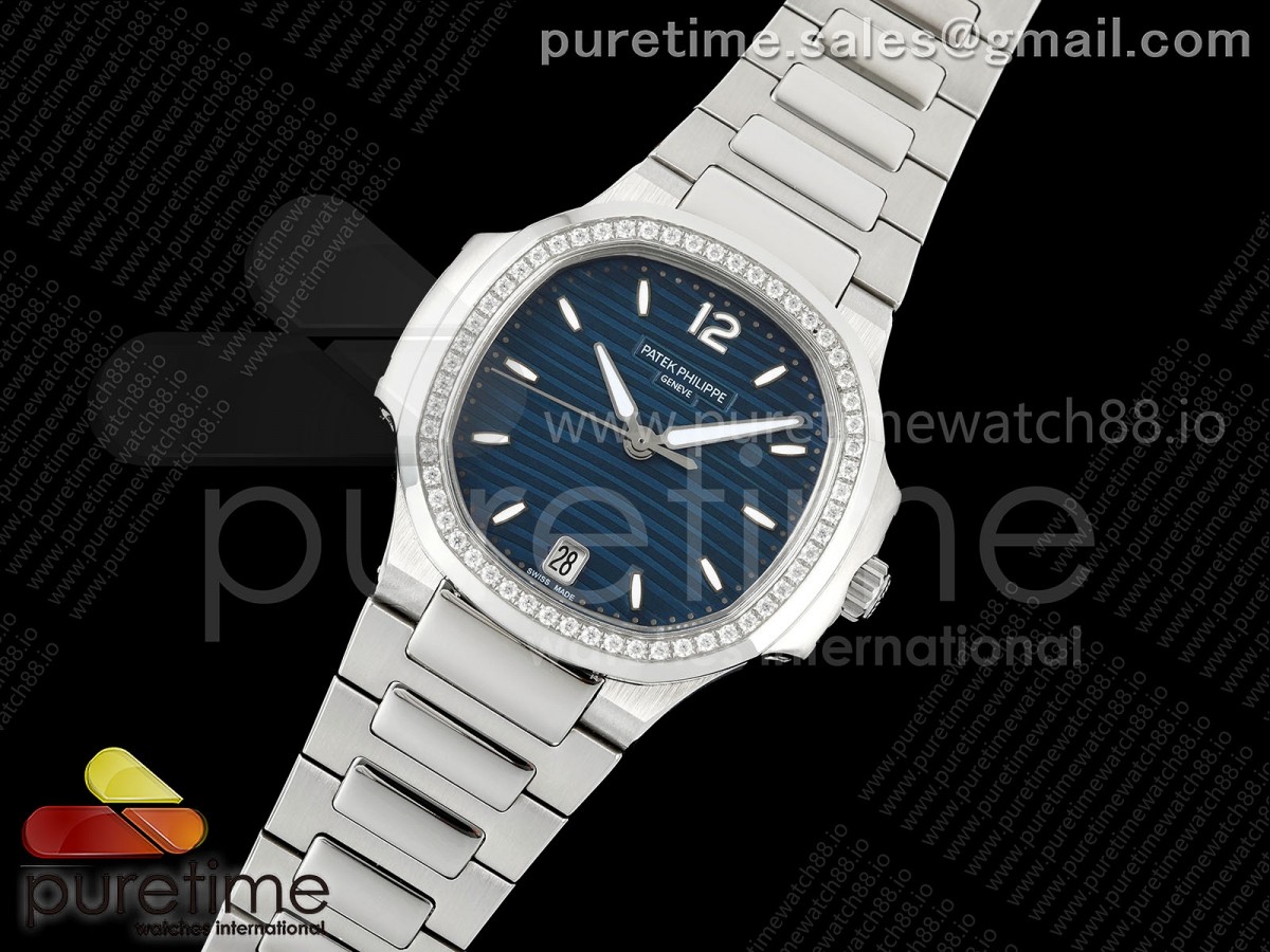 Nautilus 7118 Ladies SS MSF Blue Dial Diamonds Bezel on SS Bracelet 324CS