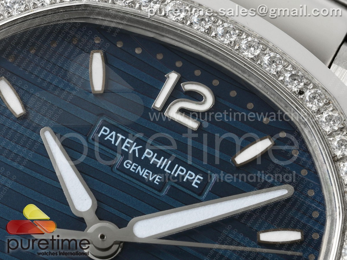 Nautilus 7118 Ladies SS MSF Blue Dial Diamonds Bezel on SS Bracelet 324CS