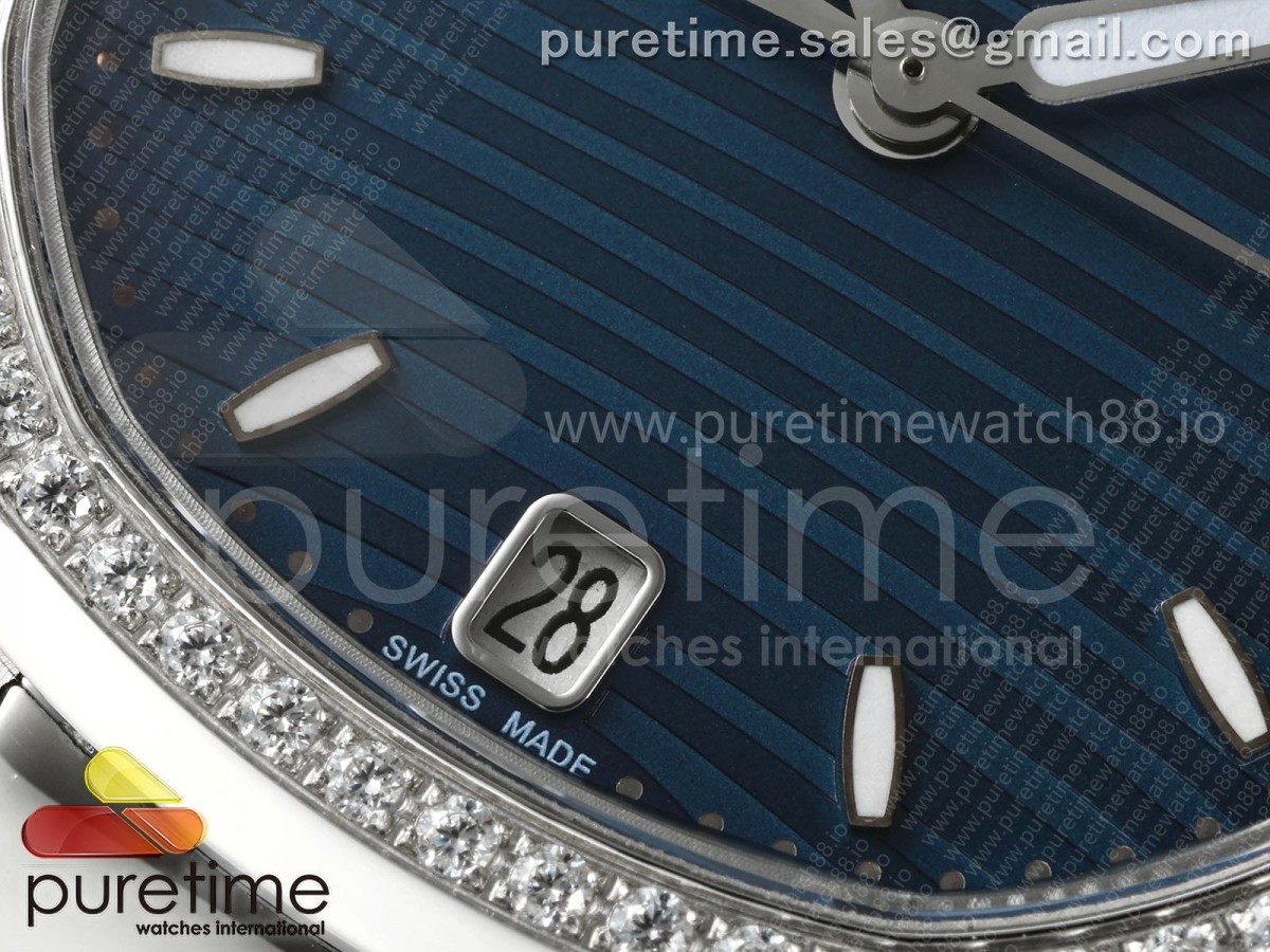 Nautilus 7118 Ladies SS MSF Blue Dial Diamonds Bezel on SS Bracelet 324CS