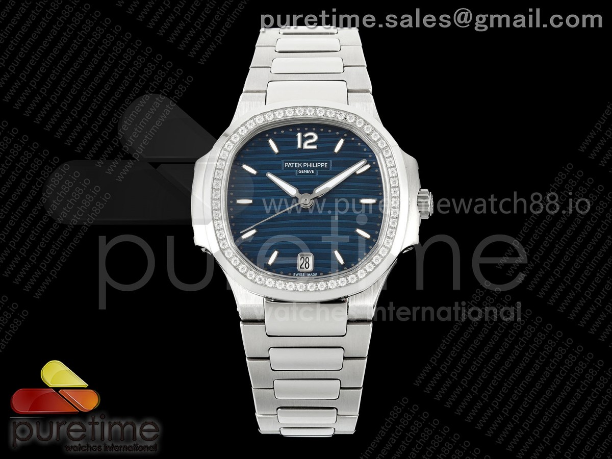 Nautilus 7118 Ladies SS MSF Blue Dial Diamonds Bezel on SS Bracelet 324CS