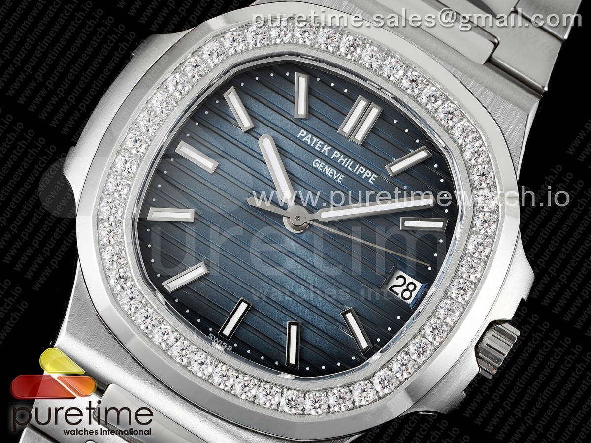 Nautilus 5711/1A 3KF Diamonds Bezel Blue Textured Dial on SS Bracelet A324 V2