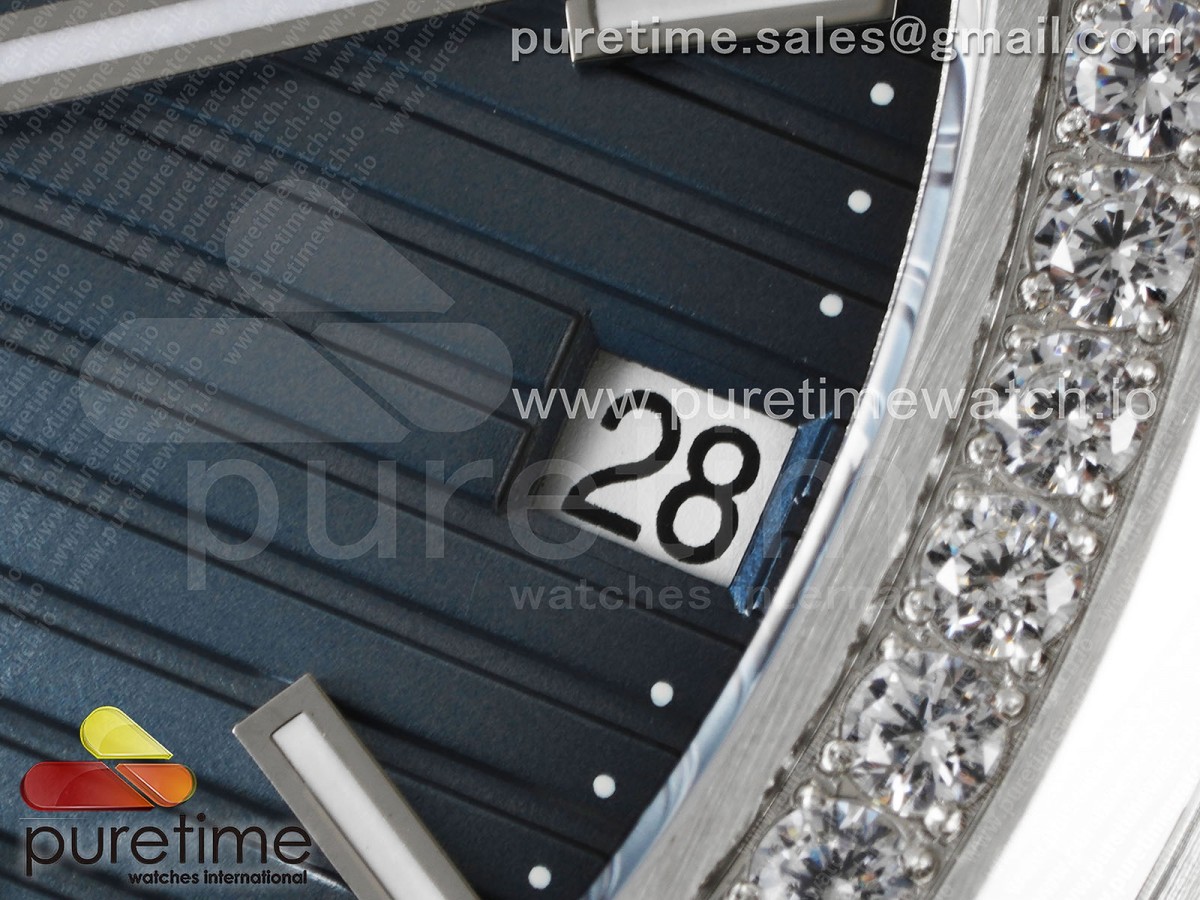 Nautilus 5711/1A 3KF Diamonds Bezel Blue Textured Dial on SS Bracelet A324 V2