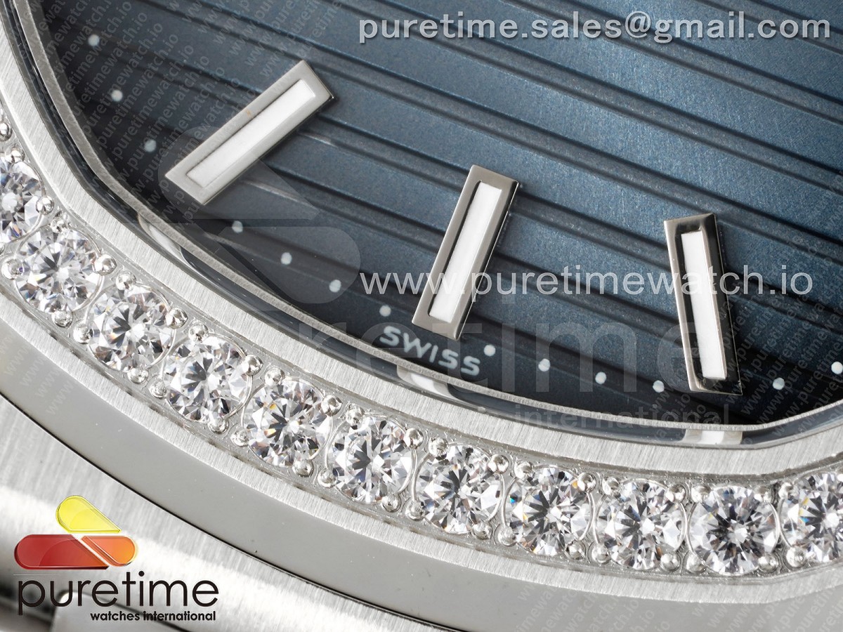 Nautilus 5711/1A 3KF Diamonds Bezel Blue Textured Dial on SS Bracelet A324 V2