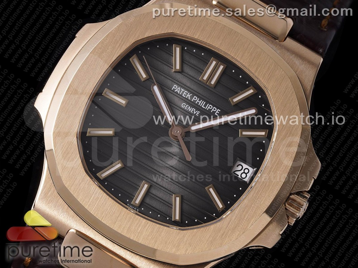 Nautilus 5711/1R RG 3KF Brown Textured Dial on Brown Leather Strap A324 V2
