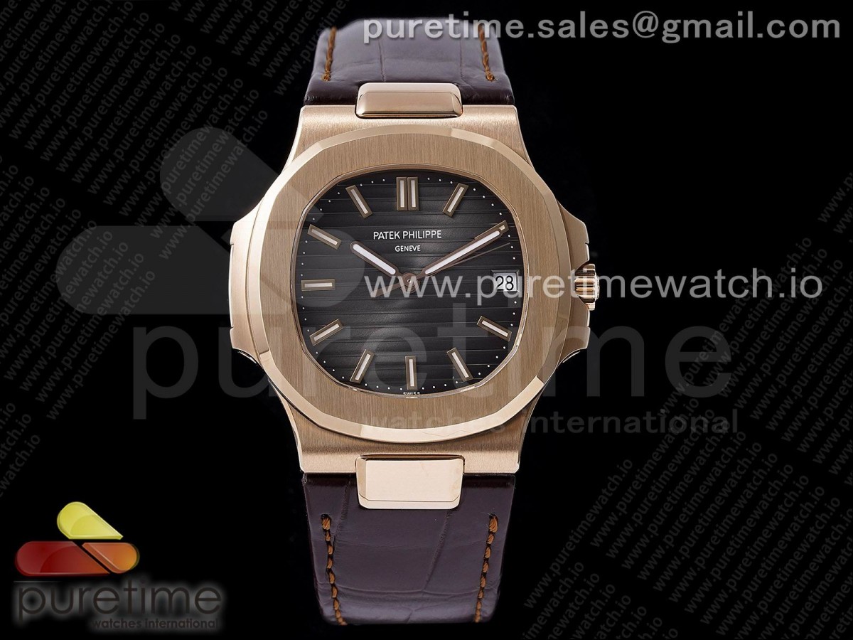 Nautilus 5711/1R RG 3KF Brown Textured Dial on Brown Leather Strap A324 V2