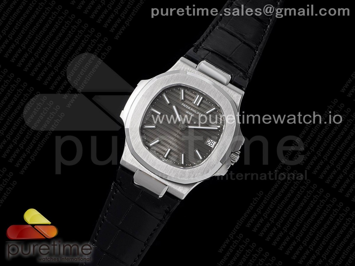 Nautilus 5711 SS 3KF Gray Textured Dial on Black Leather Strap A324 V2