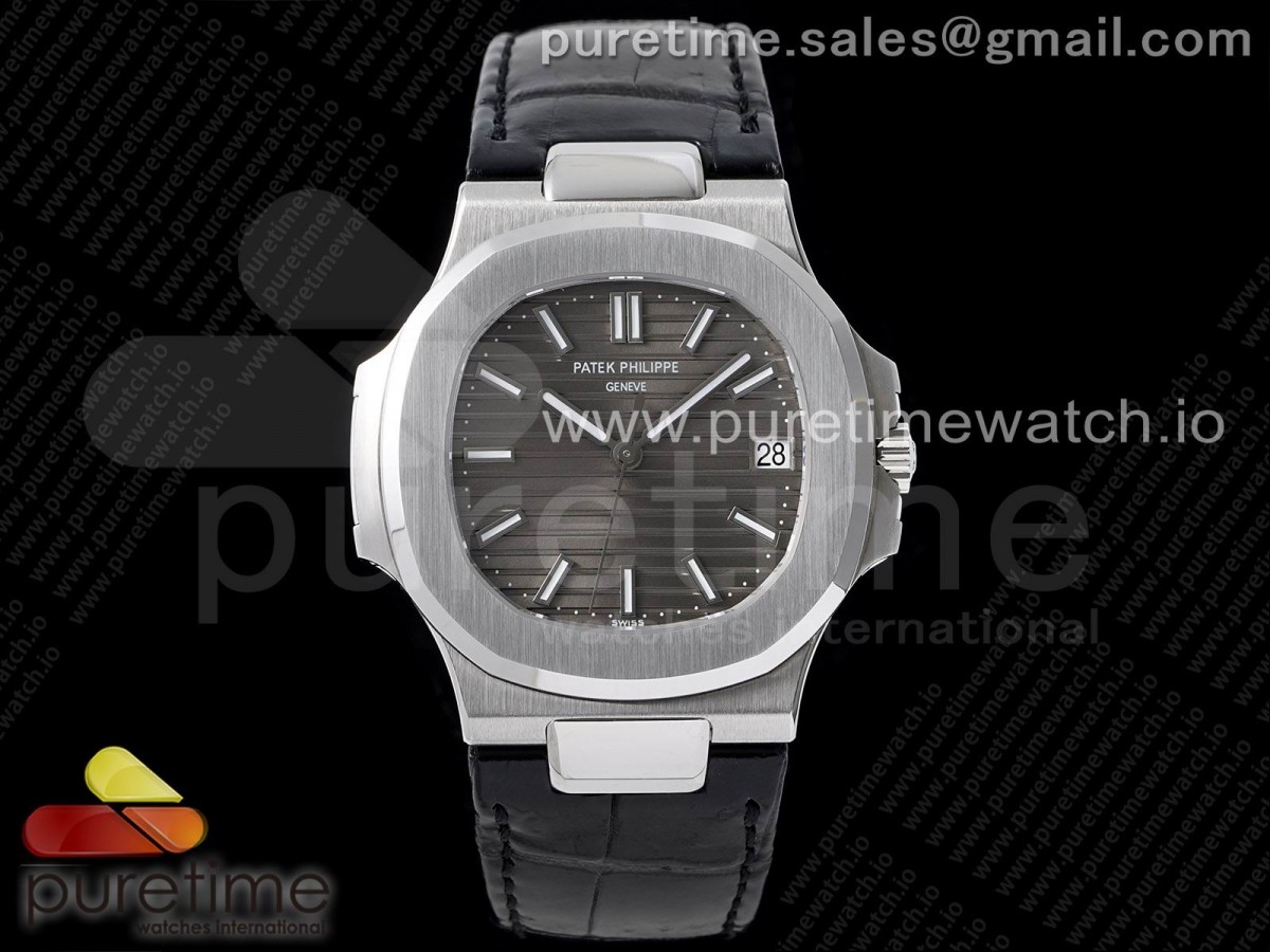 Nautilus 5711 SS 3KF Gray Textured Dial on Black Leather Strap A324 V2