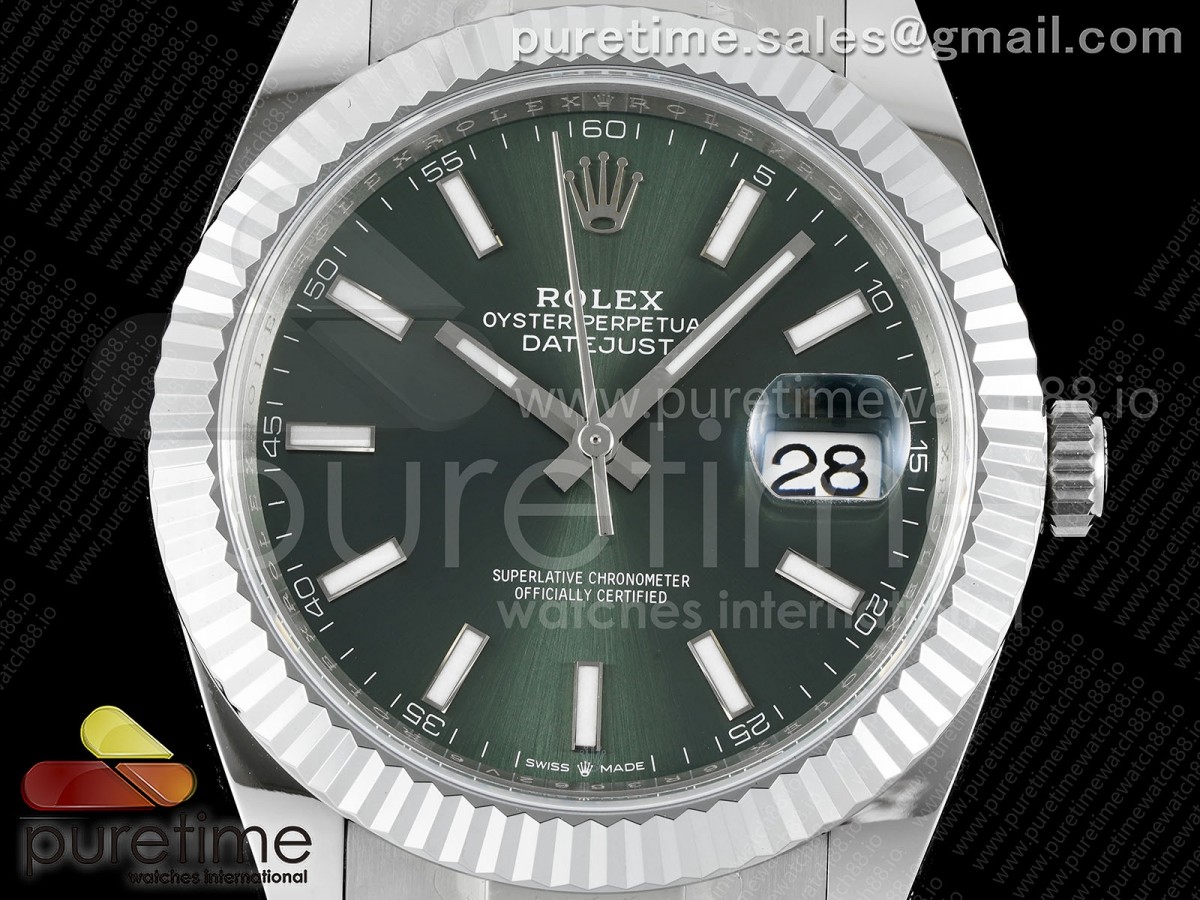 DateJust 41 126334 JQF 904L Steel Green Stick Dial on Oyster Bracelet VR3235