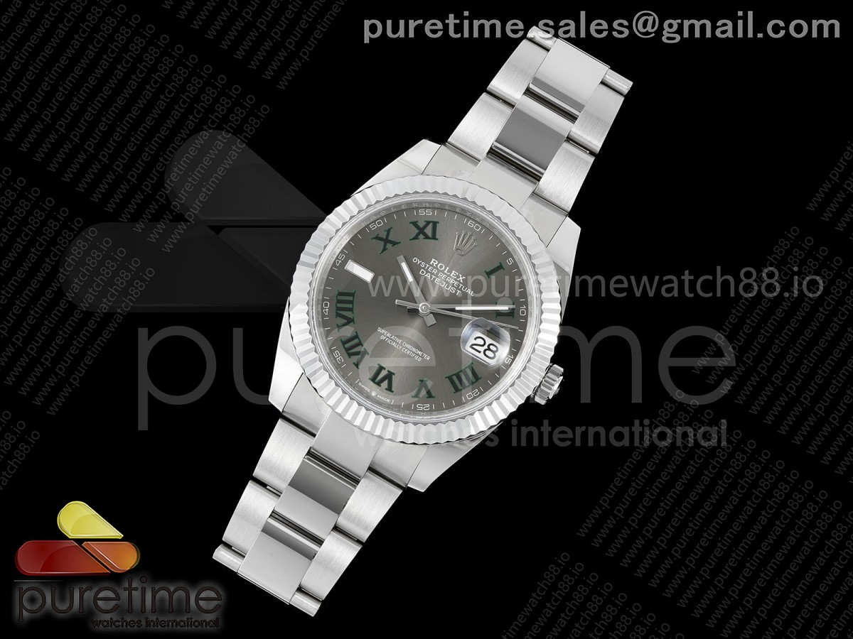 DateJust 41 126334 JQF 904L Steel Gray Dial Green Roman Marker on Oyster Bracelet VR3235
