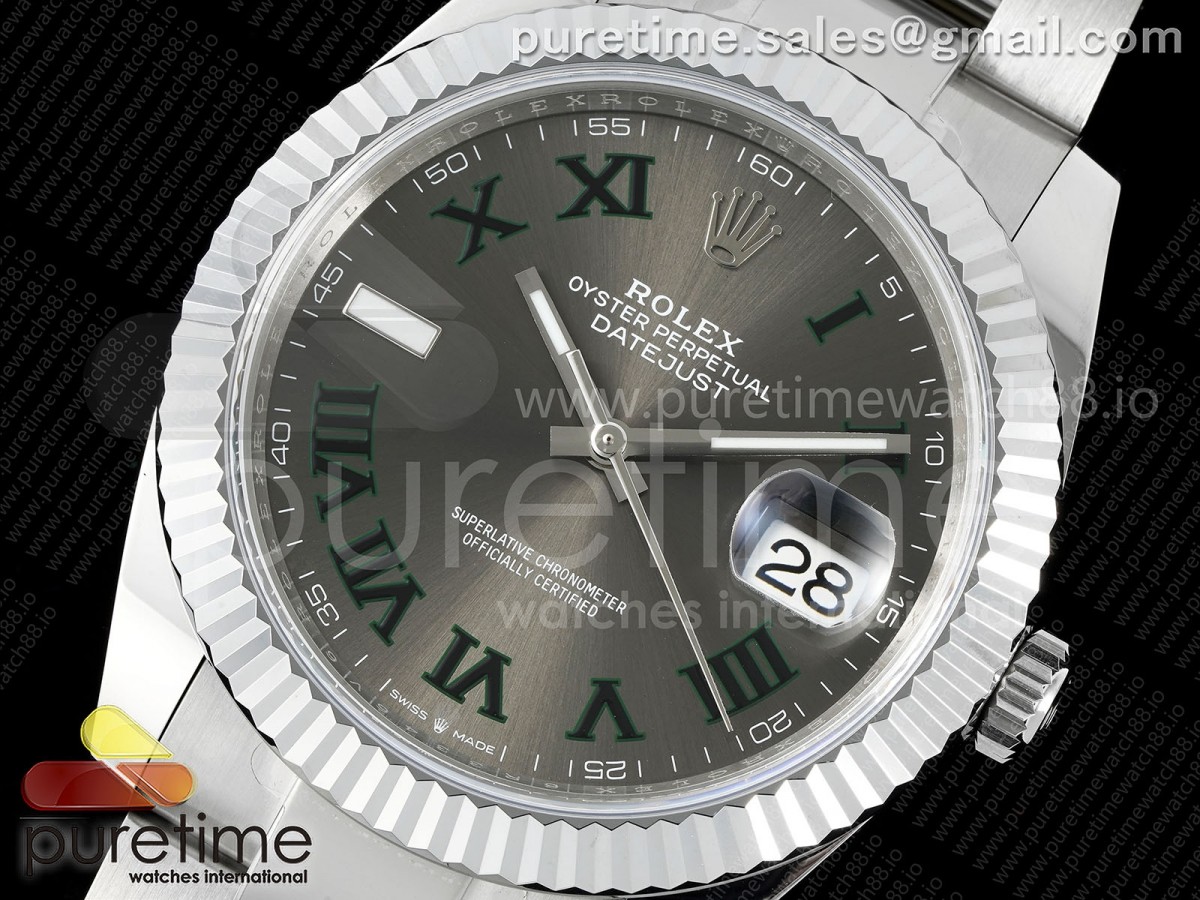 DateJust 41 126334 JQF 904L Steel Gray Dial Green Roman Marker on Oyster Bracelet VR3235